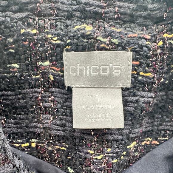 Chico's Elongated Tweed Shimmer Vest Size 1 Navy Pink Spring Summer - Picture 4 of 9